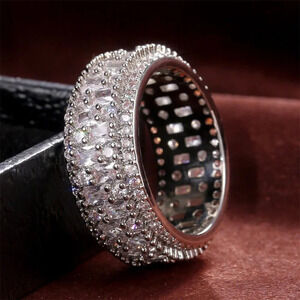 🔥Perfect Cut Baguette Crystal Zirconia Fashion Chunky Eternity Ring, U…